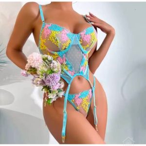 Body Dentelle Pastel Fleuri Jarretelles
